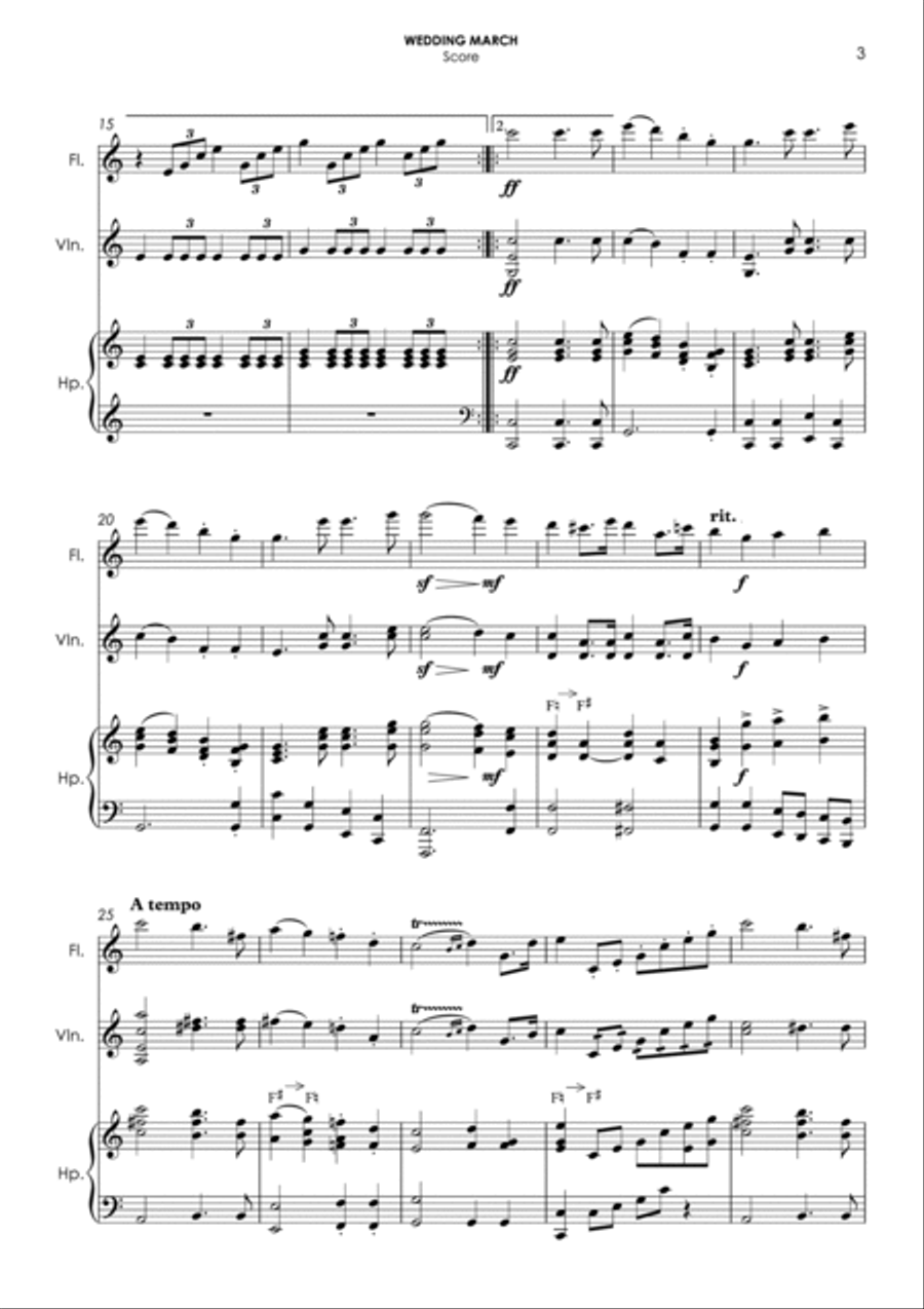 Wedding March (Mendelssohn) for flexible harp (piano) trio Small Ensemble scores gallery preview page 5