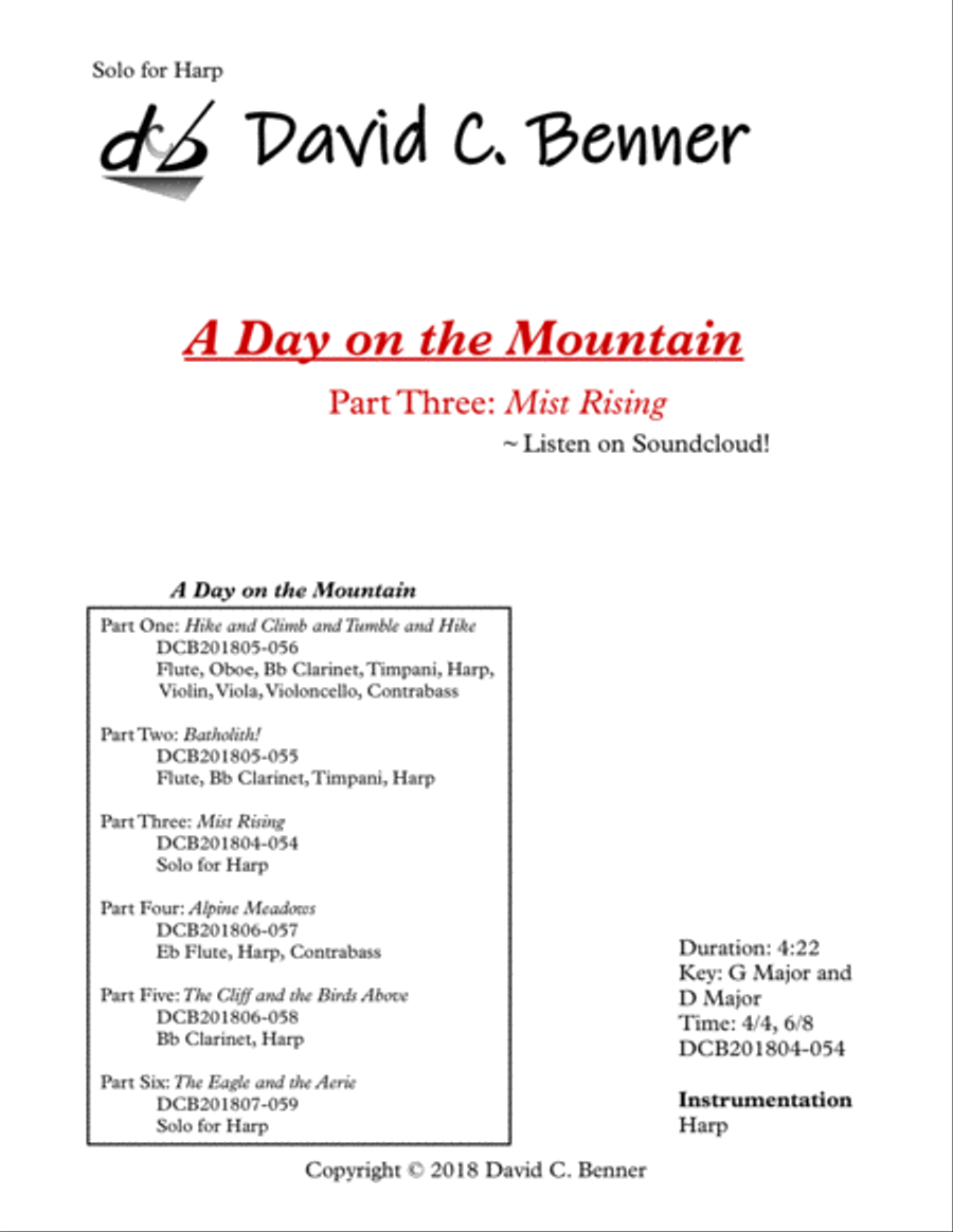 A Day on the Mountain - Part 3: Mist Rising Harp scores gallery preview page 1