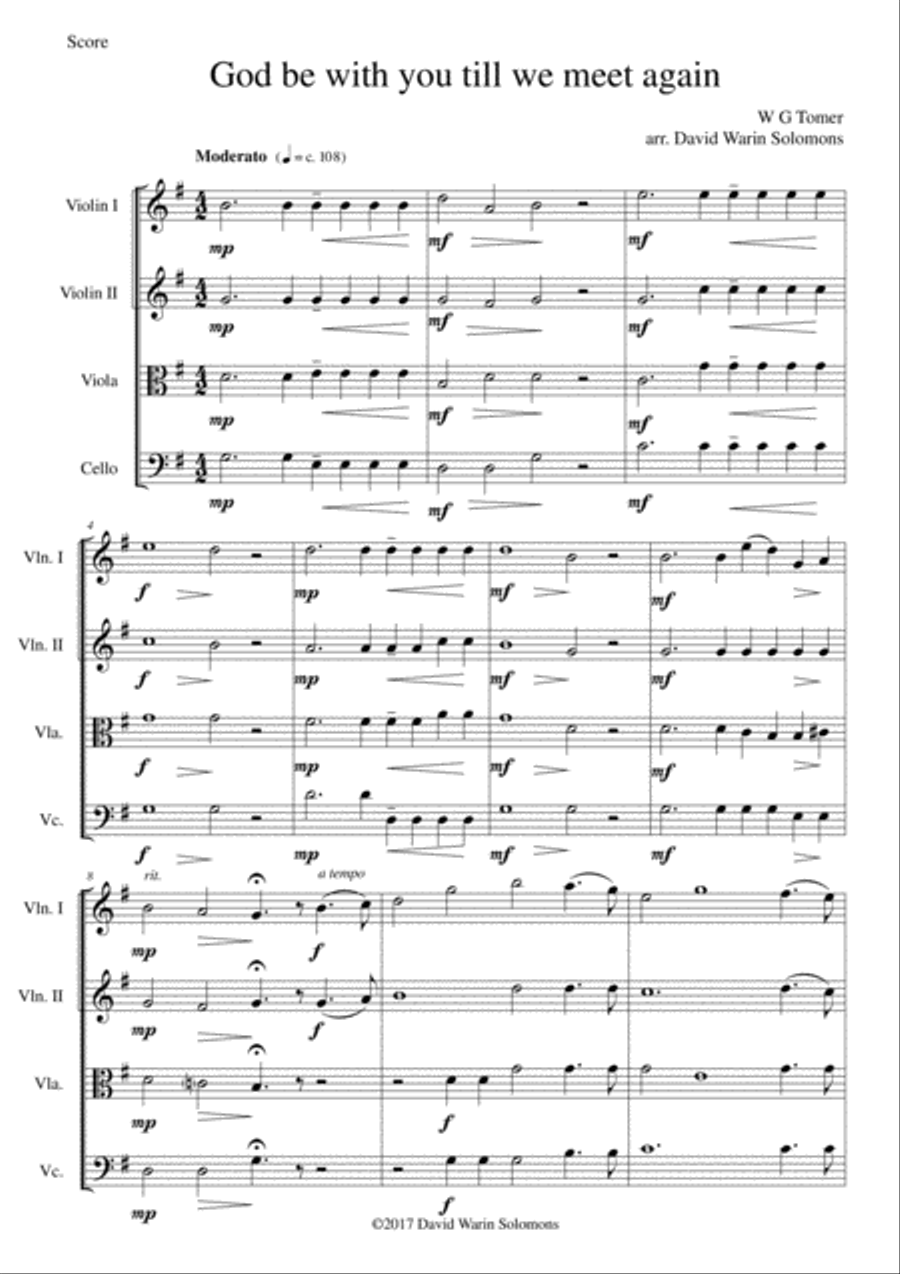 God be with you till we meet again for string quartet String Quartet scores gallery preview page 1