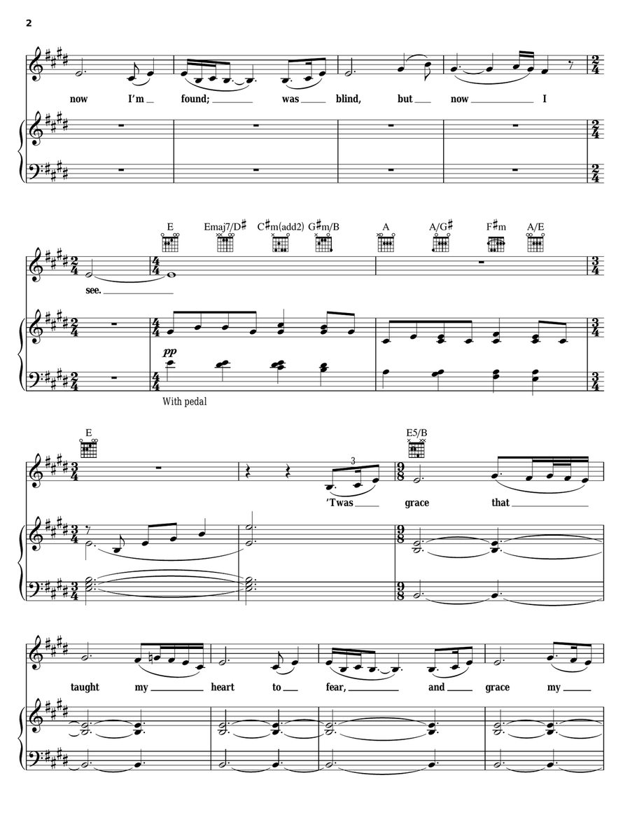 Amazing Grace Piano, Vocal, Guitar scores gallery preview page 2