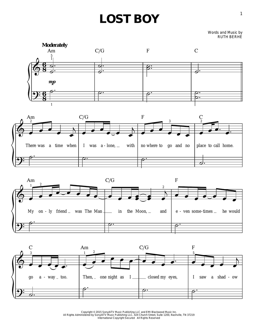 Lost Boy Easy Piano scores gallery preview page 1