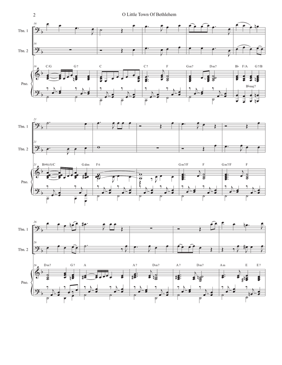 O Little Town Of Bethlehem (Trombone Duet) Trombone Duet scores gallery preview page 2