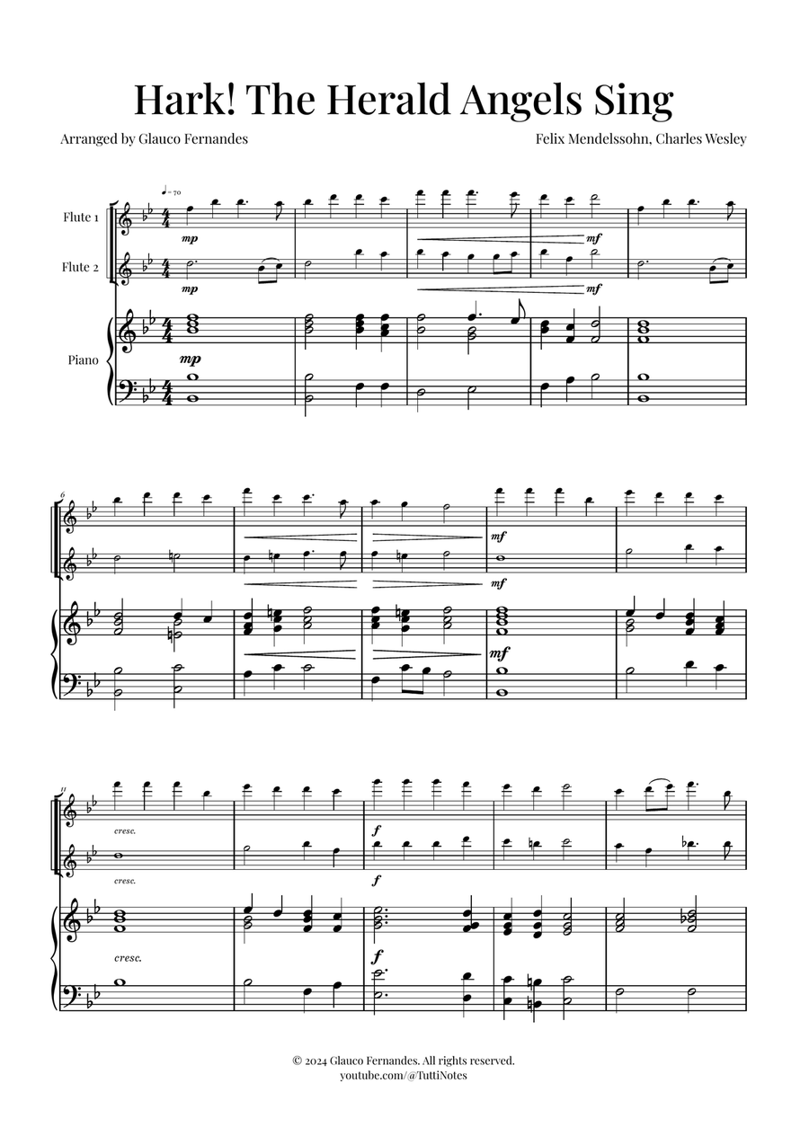 Hark! The Herald Angels Sing - Christmas Carol Duet Flute Duet scores gallery preview page 1