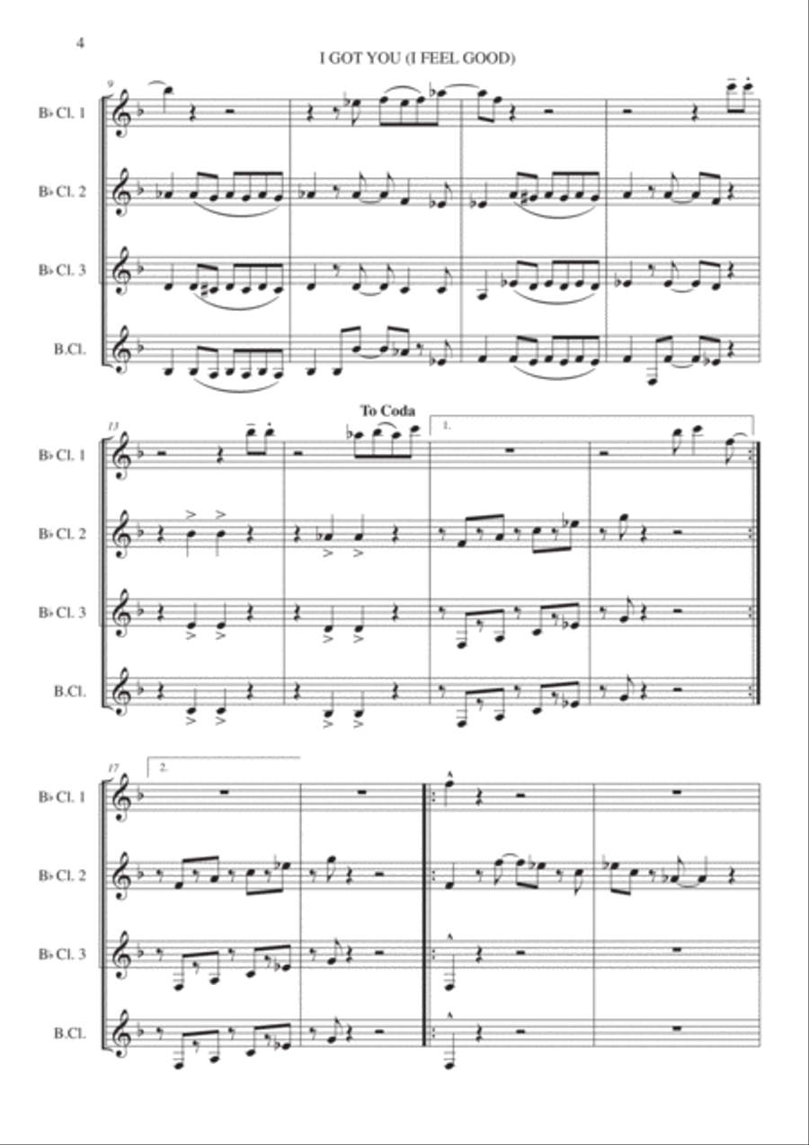 I Got You (i Feel Good) Clarinet Quartet scores gallery preview page 4