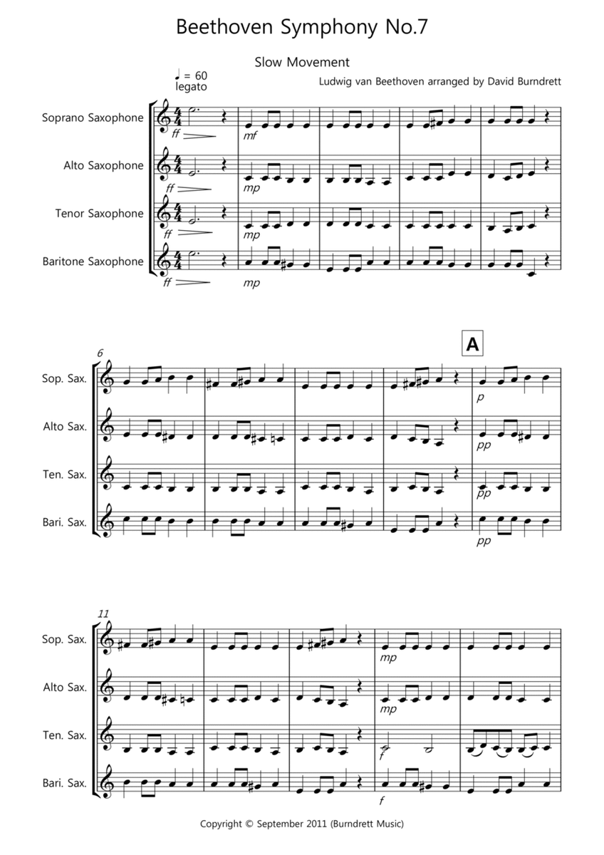 Beethoven Symphony No.7 (slow movement) for Saxophone Quartet image number null