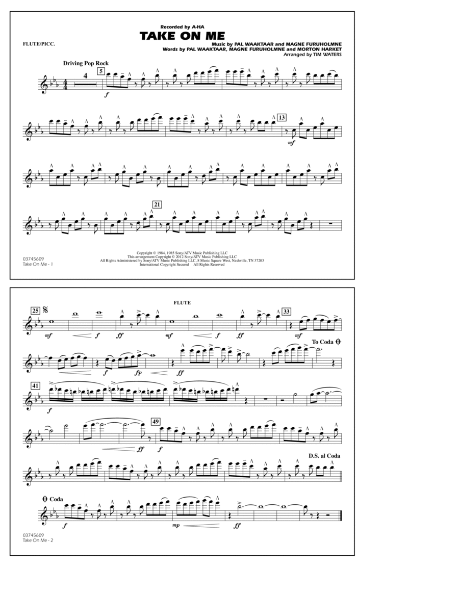 Take On Me - Flute/Piccolo Marching Band scores gallery preview page 1