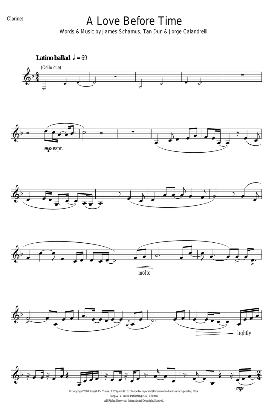 A Love Before Time A Love Before Time Clarinet Solo scores gallery preview page 1