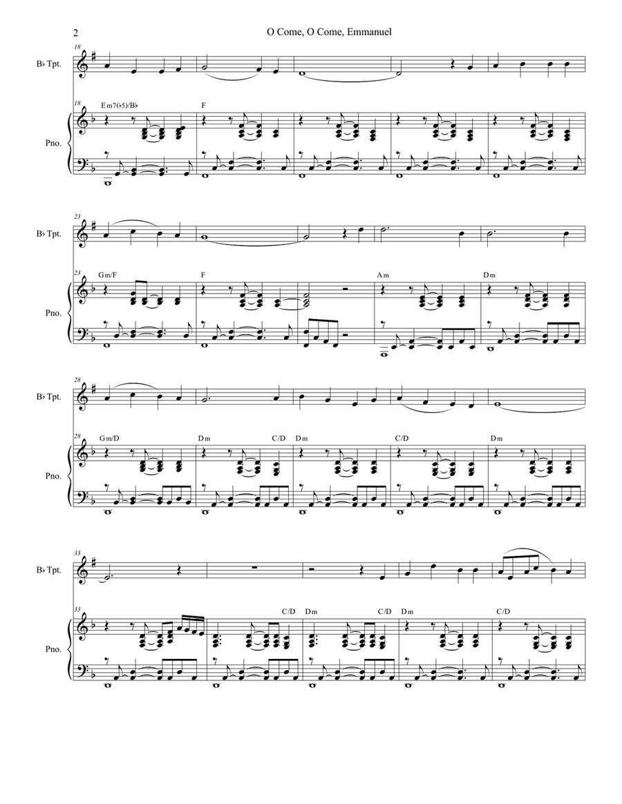 O Come, O Come, Emmanuel (Bb-Trumpet solo and Piano) Trumpet Solo scores gallery preview page 2