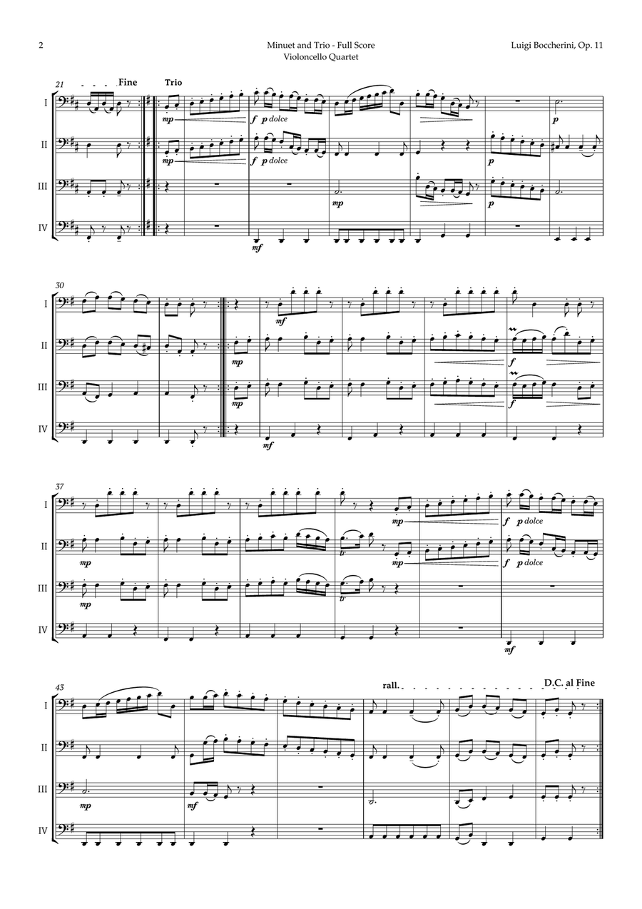 Minuet by Boccherini for Cello Quartet String Quartet scores gallery preview page 3