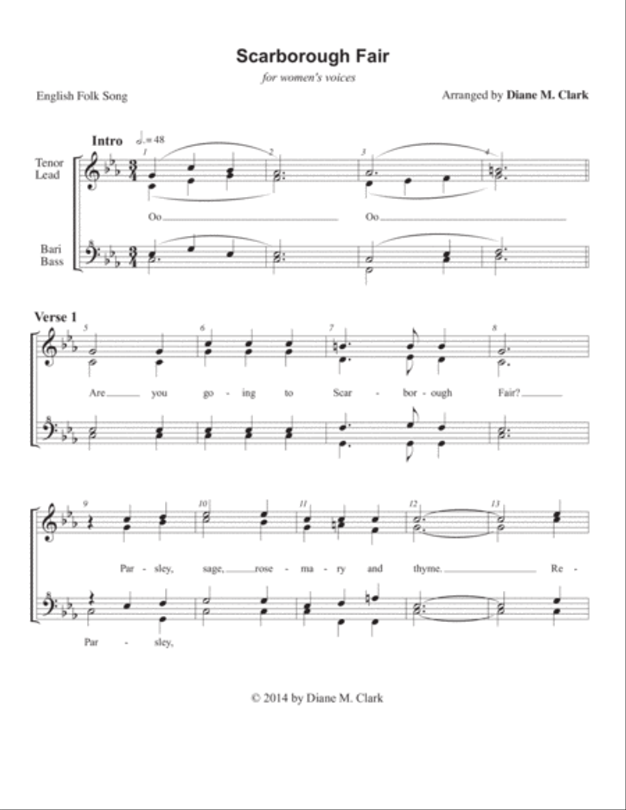 Scarborough Fair (SSAA) (QUARTET PRICING) SSAA scores gallery preview page 1