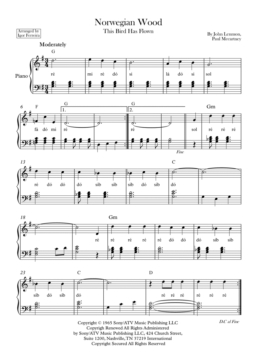 Norwegian Wood (this Bird Has Flown) Piano, Vocal, Guitar scores gallery preview page 1