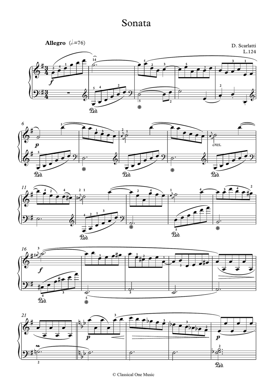 Scarlatti-Sonata in G-Major L.124 K.260(piano) Scarlatti-Sonata in G-Major L.124 K.260(piano) Piano Solo scores gallery preview page 2