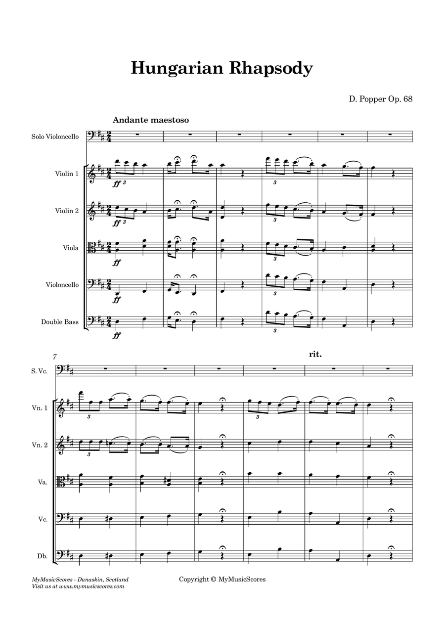 Popper Hungarian Rhapsody Op. 68 for Cello and String Orchestra String Orchestra scores gallery preview page 2