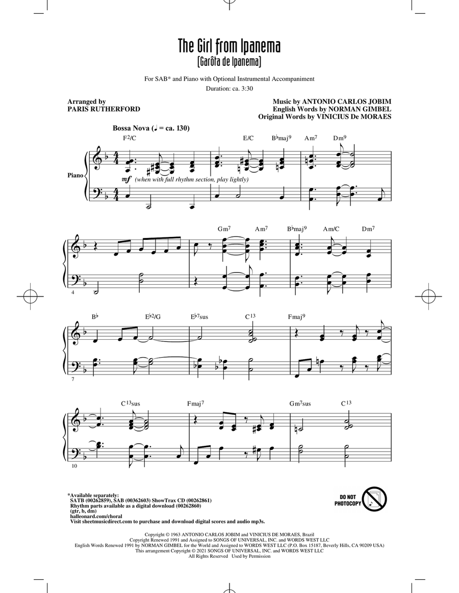 The Girl from Ipanema (Garôta de Ipanema) (arr. Paris Rutherford) 3-Part scores gallery preview page 1