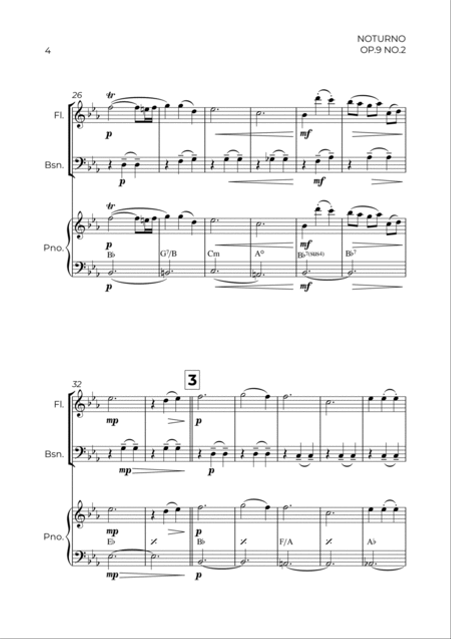 NOTURNO OP.9 NO.2 - CHOPIN - WIND PIANO TRIO (FLUTE, BASSOON & PIANO) Bassoon scores gallery preview page 4