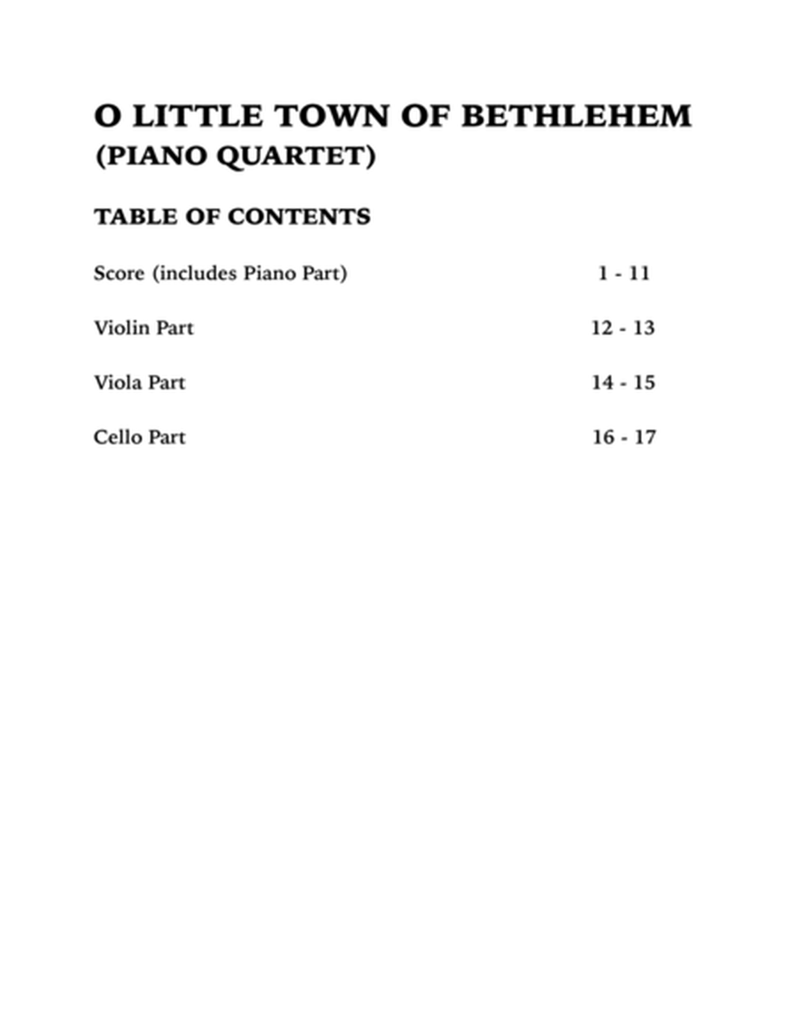 O Little Town of Bethlehem (Piano Quartet): Violin, Viola, Cello and Piano image number null