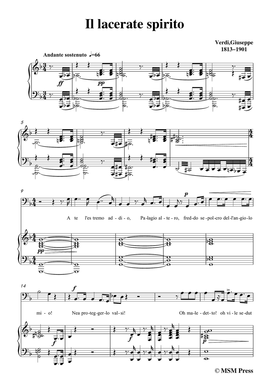 Verdi-Il lacerate spirito(A te l'estremo addio) in d minor, for Voice and Piano Piano, Vocal scores gallery preview page 3