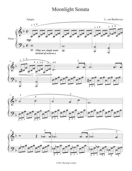 Moonlight Sonata, easy reading notation image number null