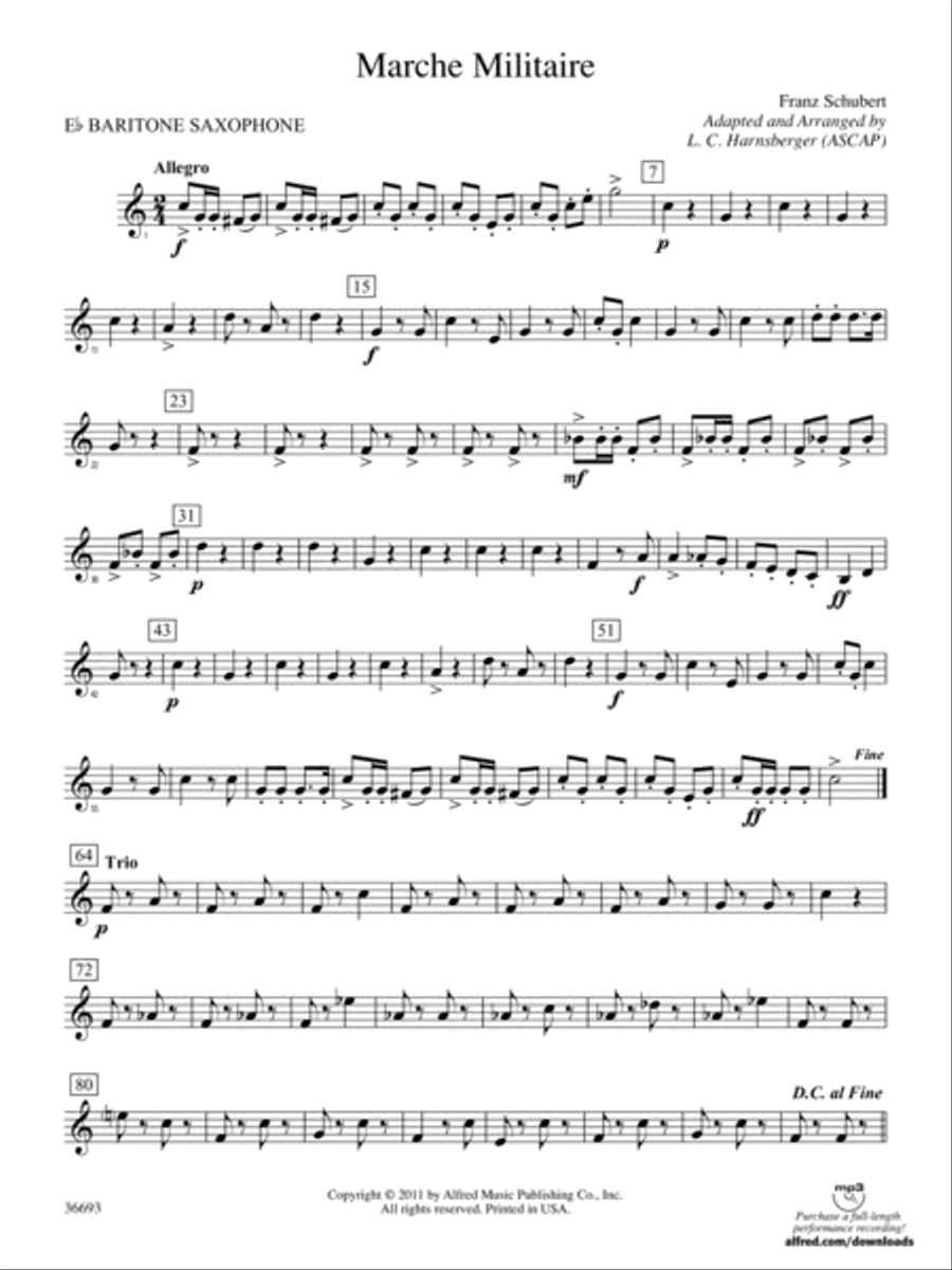 Marche Militaire: E-flat Baritone Saxophone Concert Band scores gallery preview page 1