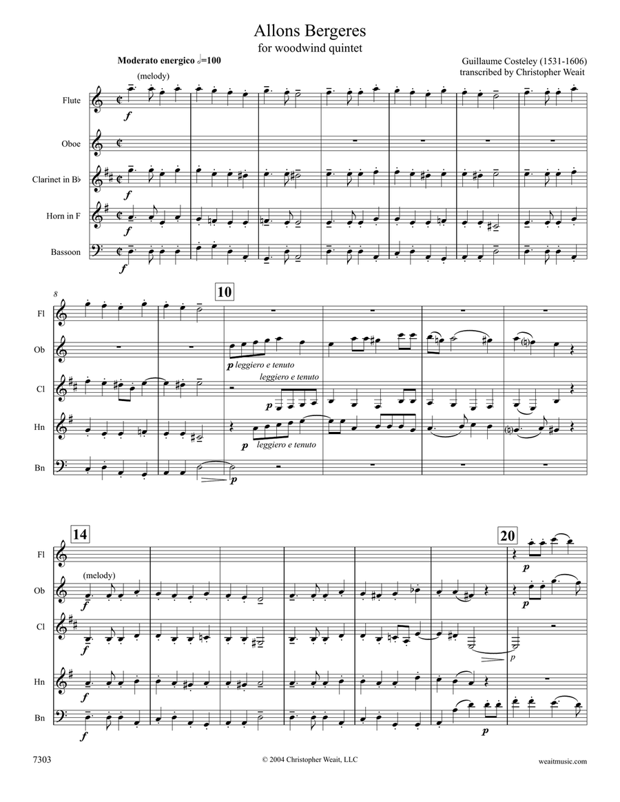 Allons bergeres for woodwind quintet (1’06) Woodwind Quintet scores gallery preview page 1