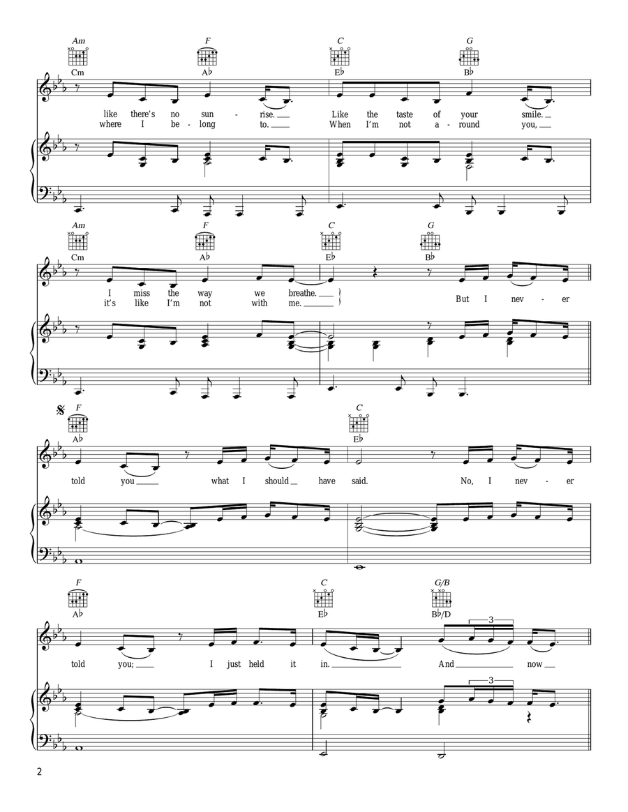 I Never Told You Piano, Vocal, Guitar scores gallery preview page 2