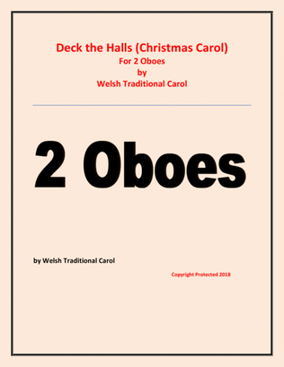 Deck the Halls - Welsh Traditional - Chamber music - Woodwind - 2 Oboes - Easy level
