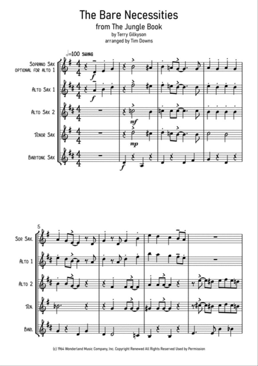 The Bare Necessities Saxophone Quartet scores gallery preview page 2