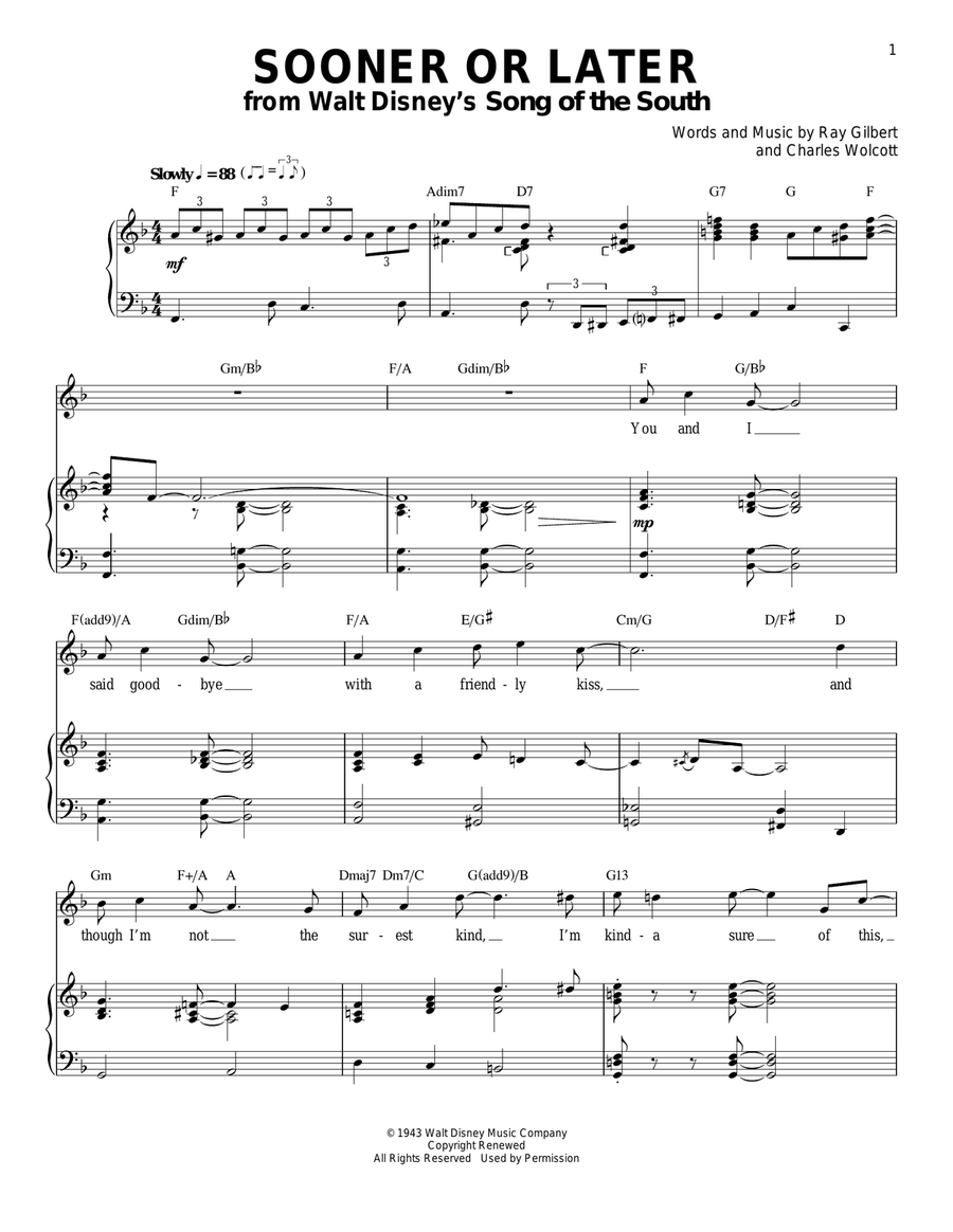 Sooner Or Later Sooner Or Later Piano, Vocal scores gallery preview page 1