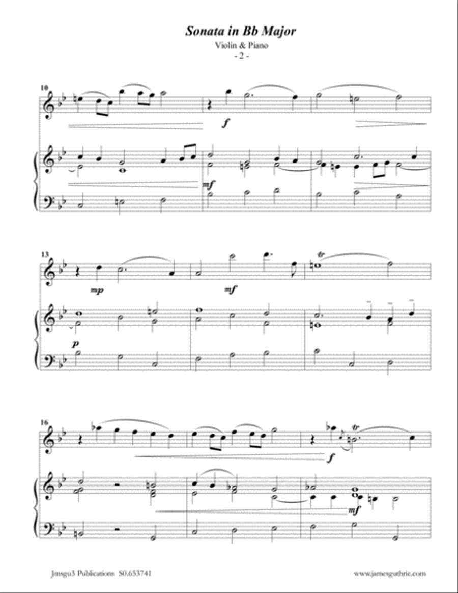 Telemann: Sonata in Bb Major for Violin & Piano Violin Solo scores gallery preview page 2