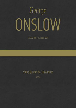 Book cover for Onslow - String Quartet No.3 in A minor, Op.4 No.3