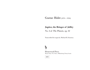 Book cover for "Jupiter, the Bringer of Jollity," from The Planets, op. 32 (organ transcription)