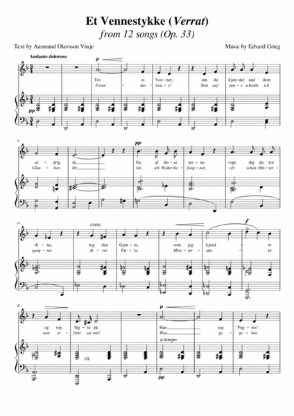Et Vennestykke/Verrat (Grieg) [Original Key; Medium Low Voice]