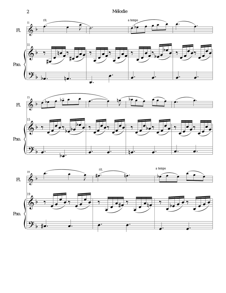 Melodie for flute, oboe, clarinet, or bassoon and piano Woodwind Quartet scores gallery preview page 2
