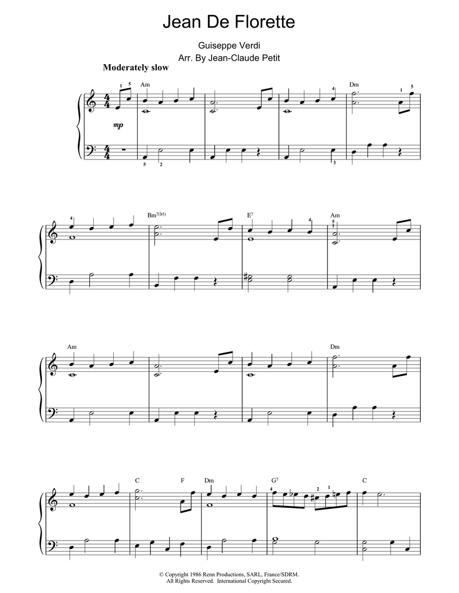 Jean De Florette Piano Solo scores gallery preview page 1