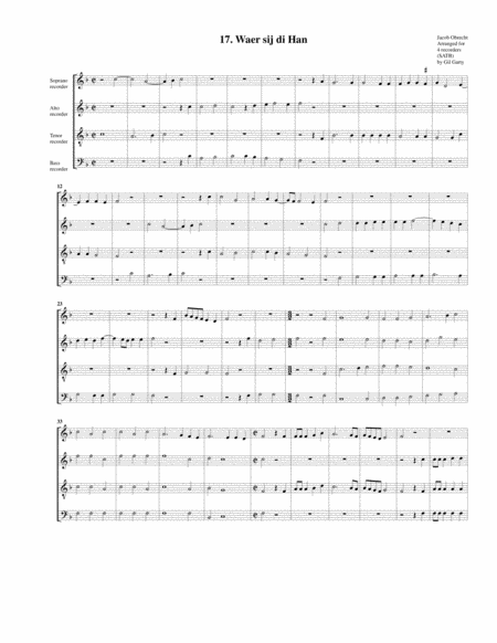Waer sij di Han (arrangement for 4 recorders)