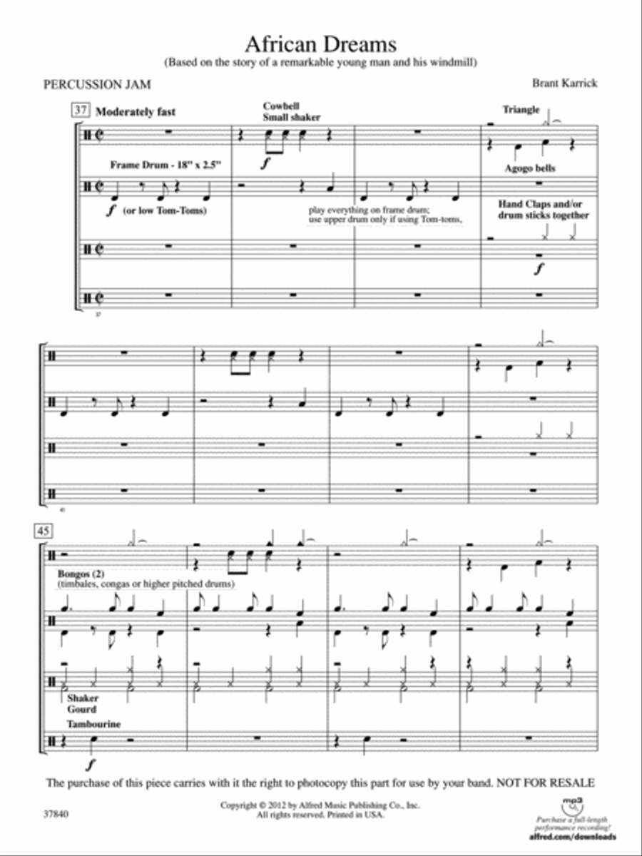 African Dreams: 5th Percussion Concert Band scores gallery preview page 1