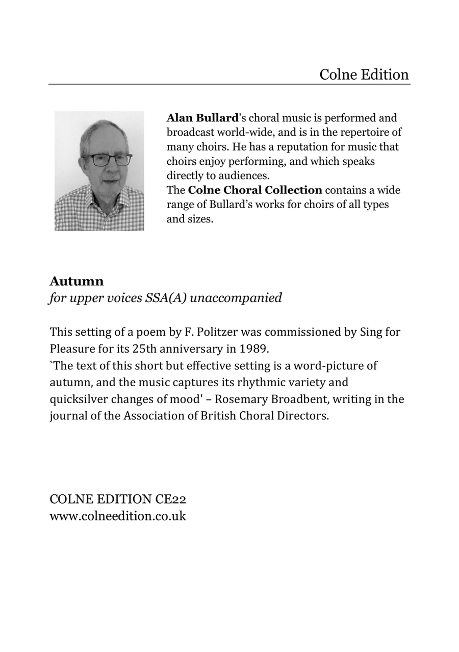 Autumn, for SSA(A) choir, unaccompanied SSA scores gallery preview page 2