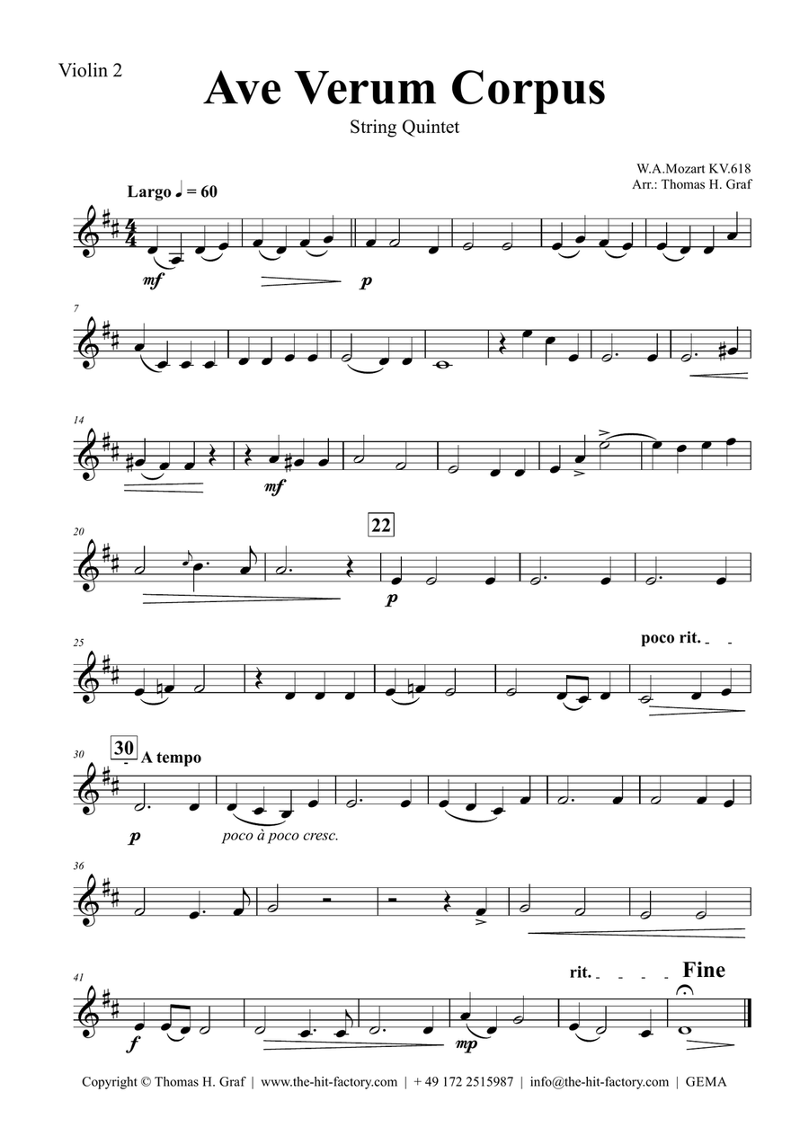 Ave Verum Corpus - W.A. Mozart - String Quintet String Quartet scores gallery preview page 5