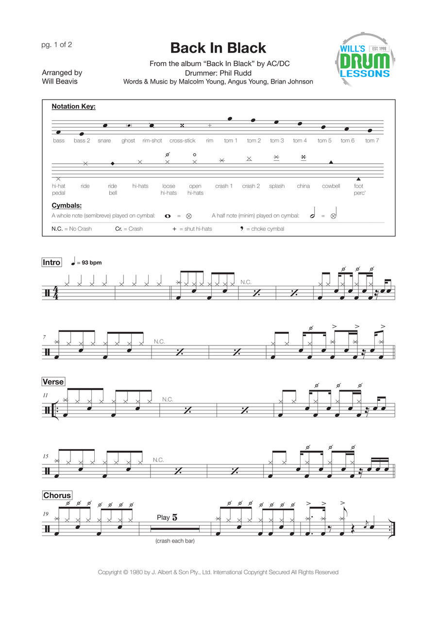 Back In Black Drum Set scores gallery preview page 1
