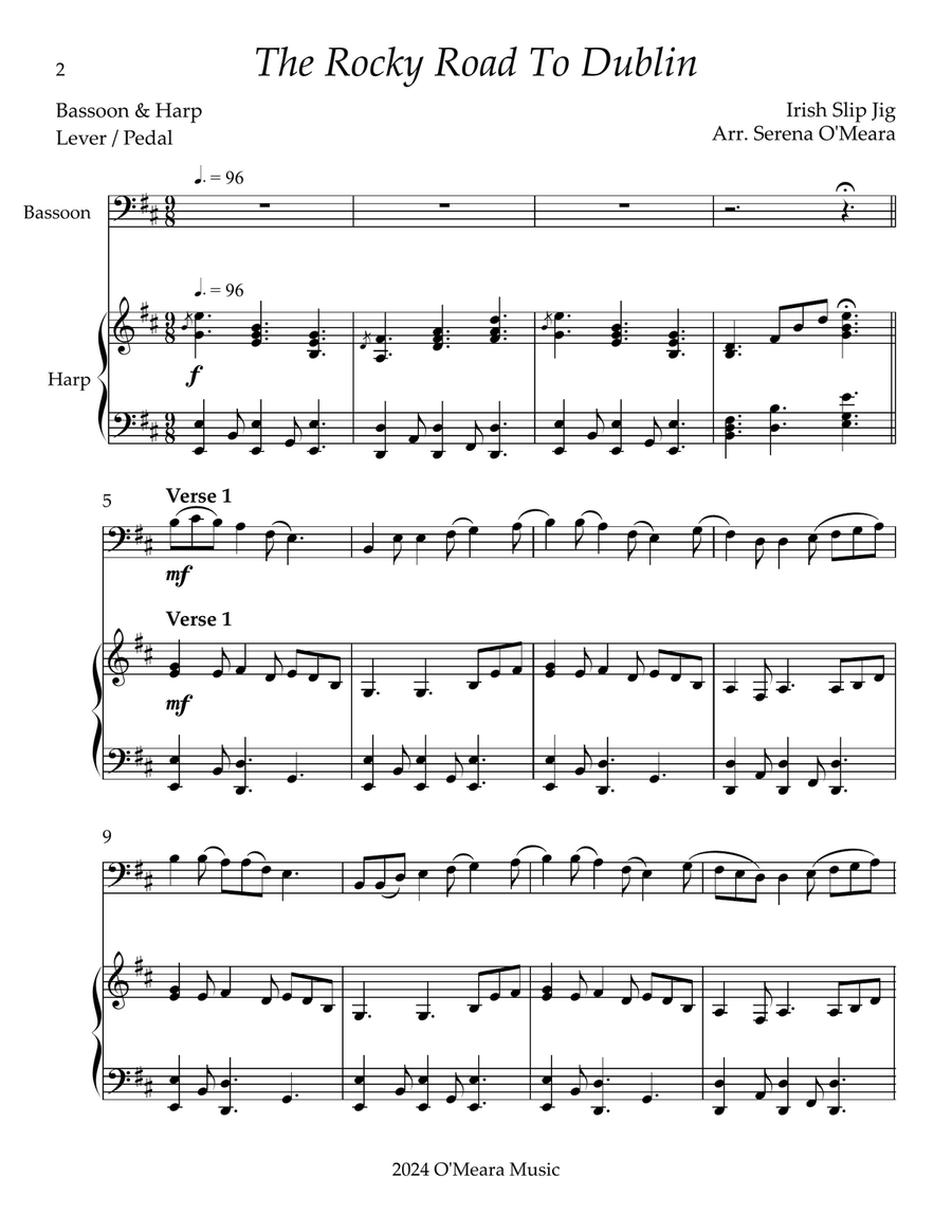 The Rocky Road to Dublin, Duet for Bassoon & Harp