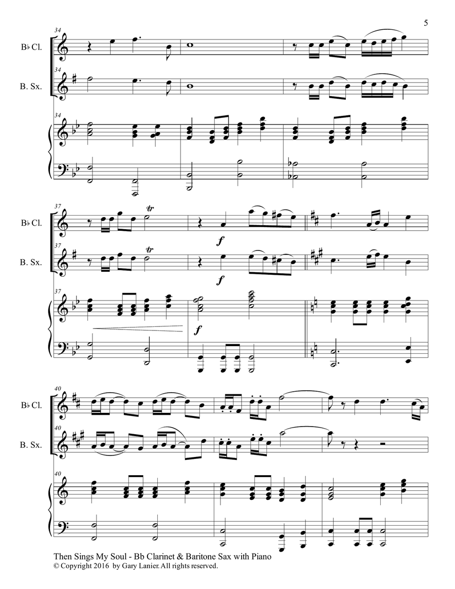 THEN SINGS MY SOUL (Trio – Bb Clarinet & Baritone Sax with Piano and Parts) Woodwind Duet scores gallery preview page 6