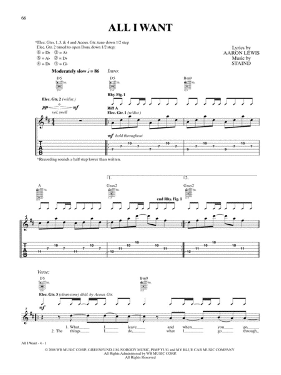 All I Want All I Want Guitar Tablature scores gallery preview page 1