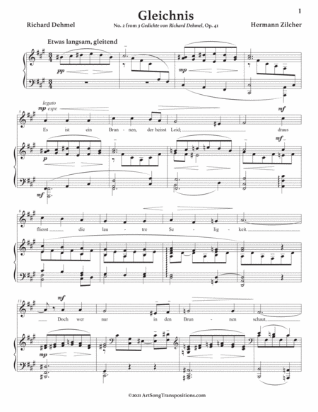 ZILCHER: Gleichnis, Op. 41 no. 2 (transposed to F-sharp minor)