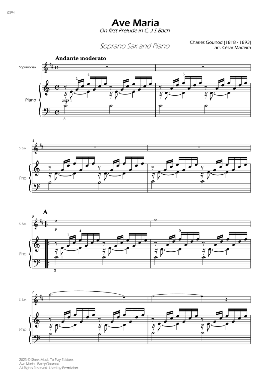 Ave Maria by Bach/Gounod - Soprano Sax and Piano (Full Score and Parts) Soprano Saxophone scores gallery preview page 2