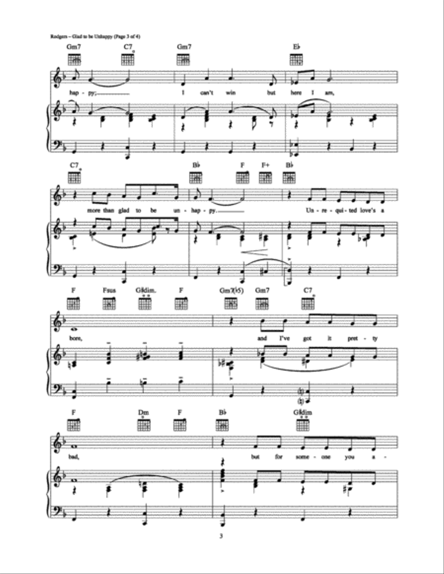 Glad to Be Unhappy Piano, Vocal, Guitar scores gallery preview page 3