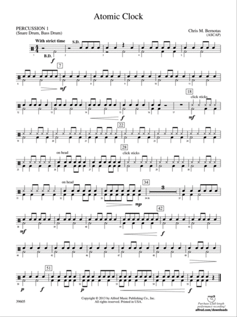 Atomic Clock: 1st Percussion Concert Band scores gallery preview page 1