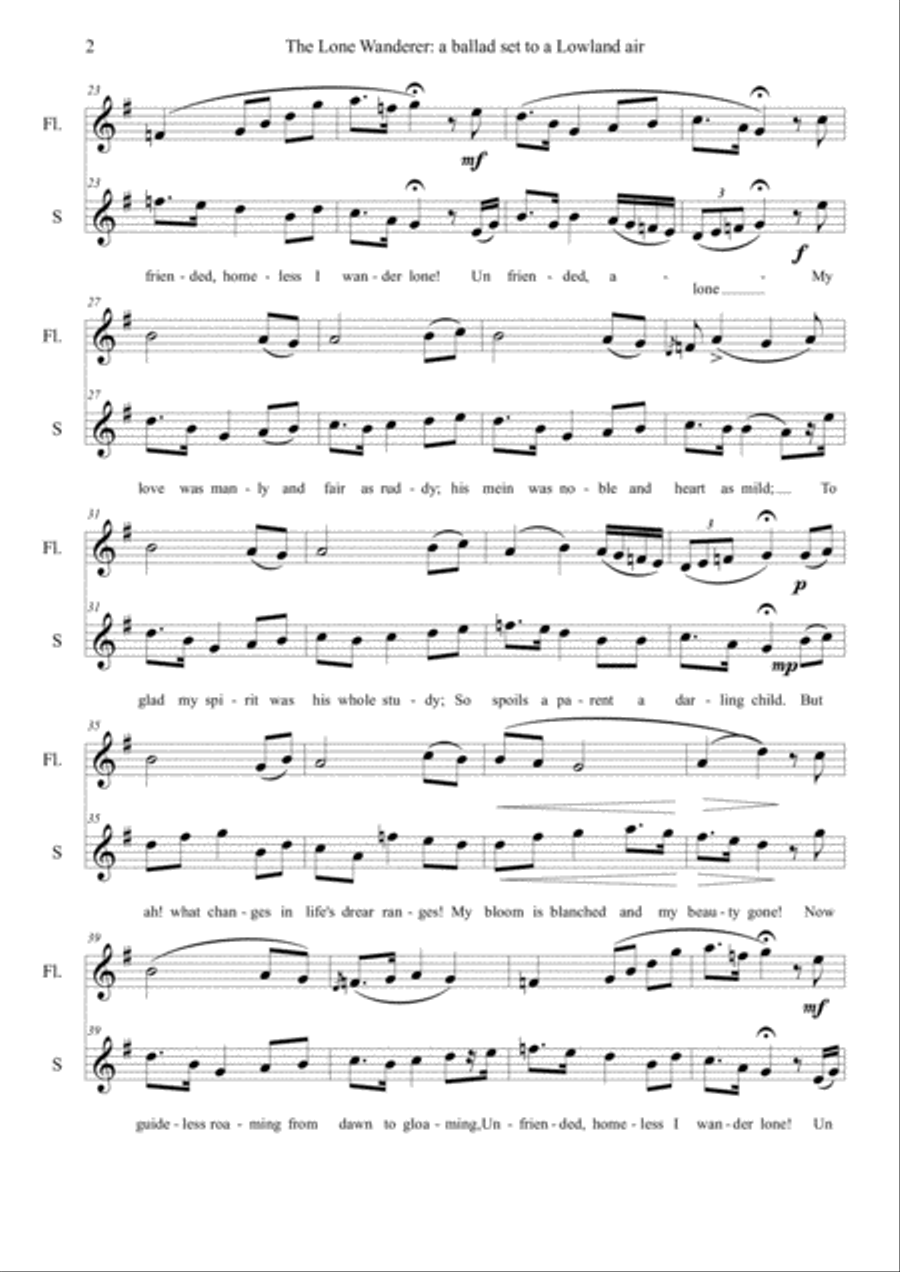 The Lone Wanderer, for soprano and flute - by Alexander Campbell, arranged by Karen E McAulay Flute scores gallery preview page 2
