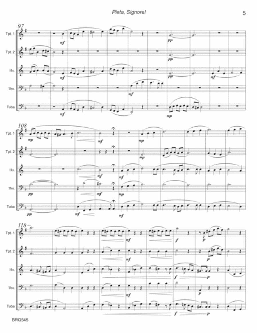 PIETA SIGNORE (A. Stradella 1639-1682) for BRASS QUINTET (unaccompanied) Brass Quintet scores gallery preview page 5