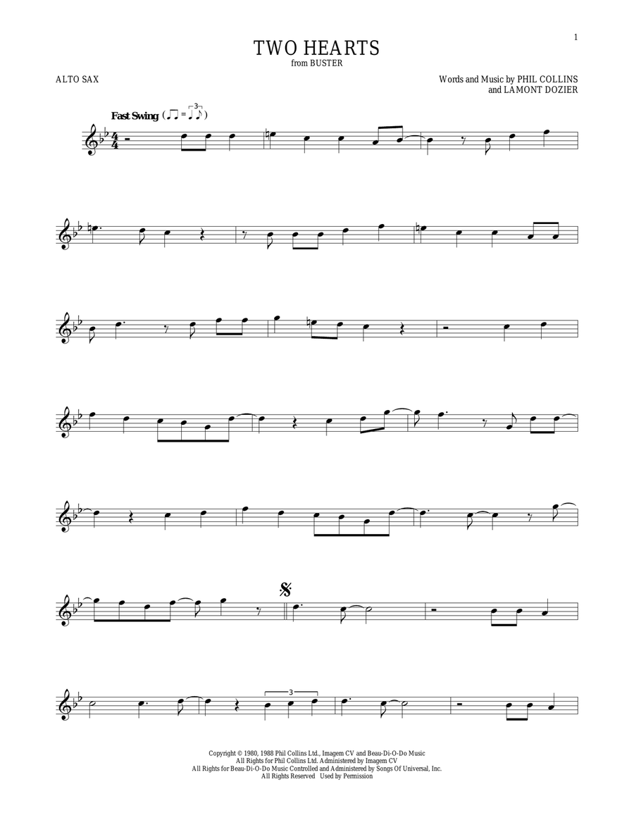 Two Hearts Alto Saxophone scores gallery preview page 1