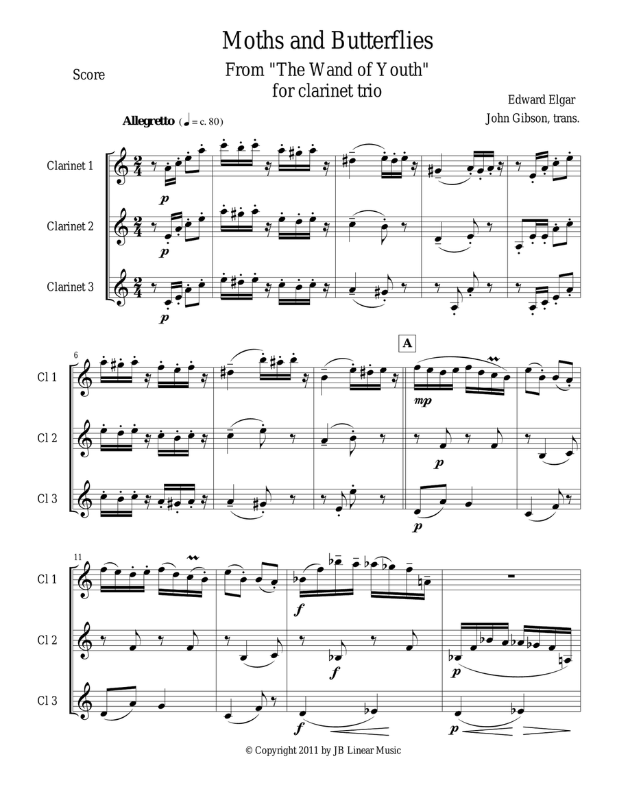 Moths and Butterflies by Elgar for clarinet trio Clarinet Trio scores gallery preview page 1